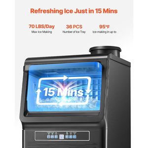 Macchina per il Ghiaccio Professionale da 70 libbre/24H con Capacità di Stoccaggio di 12 libbre, 36 Cubetti di Ghiaccio, 15 Minuti di Produzione, Display Digitale a LED - Product Image 2