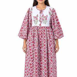 Beautiful floral Cotton Block Printed dress Dress For Casual wear Hand Block Printed Dress - Product Image 1