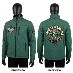 320 GSM Premium Three Layer Polyester Spandex Softshell Men <b>Jacket</b> <b>Lime</b> <b>Green</b> Chest Panel Custom Embroidery Chenille Patch Logo - Product Image 4