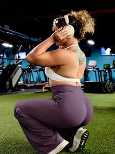High Waist <b>Flared</b> Leg <b>Yoga</b> <b>Leggings</b> Solid Purple Seamless Stretch Full Length Activewear Pants Women Athletic Wear - Product Image 5