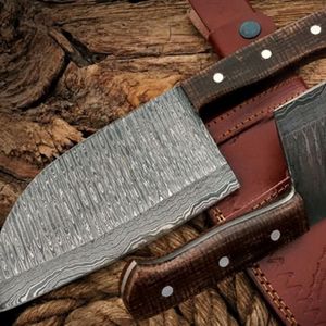 Couteaux à découper traditionnels faits à la main avec une large lame en acier, un manche en bois robuste et une fourreau en cuir pour la viande professionnelle - Product Image 6
