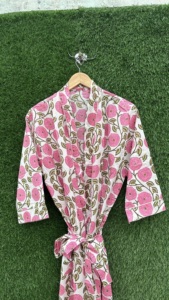 Bata Kimono de Algodón Floral con Cuello en V, Estampada a Mano, Transpirable, de Manga Larga para Mujer, Estilo Indio, para Verano, Ropa de Playa - Product Image 2