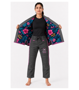 MANGOES FASHION Unisex BJJ Gi Uniform Gray <b>Pink</b> Trim Cotton Jiu Jitsu <b>Kimono</b> Moisture-Wicking Anti-Bacterial Breathable 440g - Product Image 3