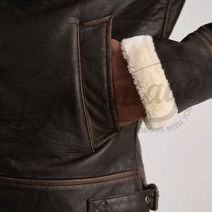 Veste en cuir marron foncé de qualité supérieure pour homme, doublée de fausse fourrure, style aviateur, veste de motard, veste d'hiver, veste de pilote - Product Image 6