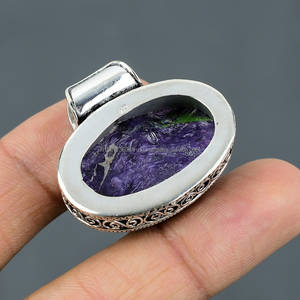 Colgante de Plata de Ley 925, colgante de plata hecho a mano, colgante de charoita ovalada, colgante de piedra azul, regalo para ella - Product Image 6