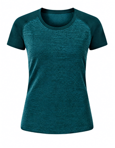 Haut de sport décontracté pour femme à manches courtes, col rond, motif géométrique, séchage rapide, tricoté 100 % polyester, personnalisable, collection printemps - Product Image 4