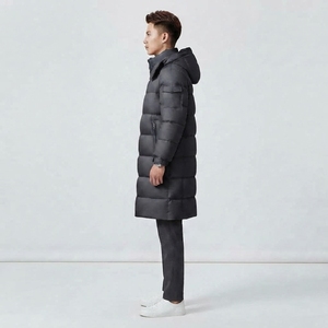 Veste matelassée longue d'hiver pour homme, manteau chaud rembourré, manches régulières, col en V, capuche, poches latérales zippées, vêtements personnalisés, hip-hop - Product Image 5