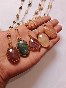 Handmade Wire Wrapped Necklace with Pink Faceted Stone Pendant Multicolor Beads Boho Spiritual Jewelry - Product Image 4