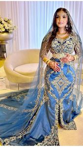 Magnifique Robe Caftan Traditionnelle Bleue Brodé Longueur Ras du Sol pour Femme, Coupe Droite, en Crêpe Banane, Style Ethnique Élégant - Product Image 3