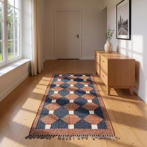 Tapis géométrique Kilim fait main, rectangulaire, en laine, à poils moyens, écologique, tufté à la main, pour salon, nettoyage localisé, Krafterscustom - Product Image 3