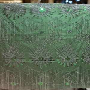 Tissu de dentelle de strass perlé lourd de luxe - Product Image 1