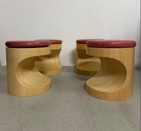 Tabouret en bois courbé avec coussin en cuir rouge, siège rond, repose-pieds moderne en forme de C, tabouret de bar, mobilier directement de l'usine