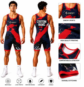 Trajes de Lucha Personalizados para Hombre - Material Spandex/Poliéster, Ligeros, Duraderos, de Secado Rápido, Transpirables, con Bloques de Color y Ajuste Ceñido - Product Image 1