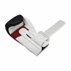 Leather Boxing Gloves Black White <b>Velcro</b> Closure Adjustable Wrist <b>Strap</b> Adult Boxing Gear - Product Image 2