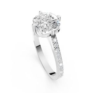 Anillo de compromiso solitario de moissanita clásico de lujo en tono plateado con corte cojín y piedras laterales engastadas en pavé para mujer - Fiesta de aniversario - Product Image 2