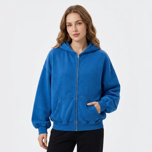 Sudadera con Capucha y Cremallera para Hombre, Talla Grande, de Forro Polar, Azul Sólido, Corte Regular, Manga Larga, con Bolsillos, para Otoño - Product Image 6