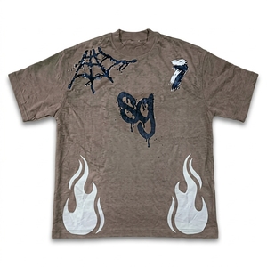 Streetwear Men's T-<b>Shirt</b> Short Sleeve O-Neck Knitted Dripping Print Hand-Painted <b>Flame</b> Pattern Regular Fit - Product Image 1
