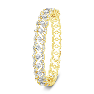 Bracelets de luxe pour femmes en or 18 carats avec diamants, design géométrique à taille brillante ronde, plaqué rhodium - Product Image 2