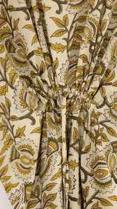 Robe kaftan en coton fleuri moutarde pour femme, style bohème, paréo de plage, maxi - Product Image 2