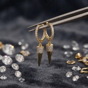 14K Gold Gold Plated Spike Hoop <b>Earrings</b> Zircon Inlay Women Everyday Wear Wedding Luxury <b>Fine</b> Jewelry Gift - Product Image 1