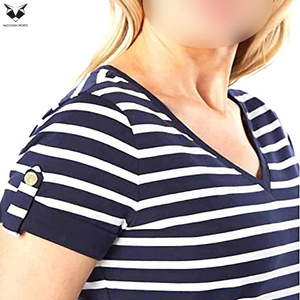 Camiseta de Mujer con Cuello en V y Rayas, Manga Corta, Informal, de Algodón, Precio al por Mayor, Camisetas de Mujer de la Más Alta Calidad en Oferta - Product Image 6