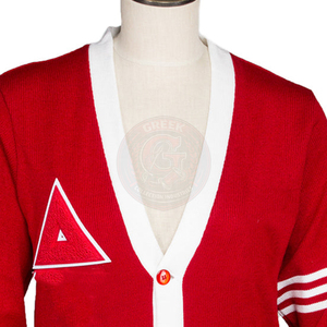 Cardigan personnalisé rouge et blanc Delta Sorority DST, cardigan unisexe ouvert sur le devant, pulls pour femmes, cardigan scolaire grec en chenille, hiver - Product Image 5