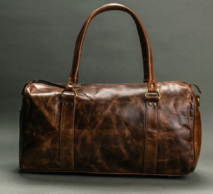 Unisex Vintage Style <b>Extra</b> <b>Large</b> Travel <b>Luggage</b> Bag Real Goat Leather Genuine Leather Geometric Pattern Zipper Closure - Product Image 1