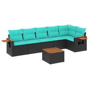 Set di divani da giardino in polyrattan nero da 7 pezzi con cuscini per i terrazzi statunitensi - Product Image 2
