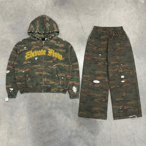 Sudadera con capucha y cremallera completa Elevate Flow Camouflage para hombre, estilo urbano, de algodón, con bolsillos frontales con cremallera, para otoño - Product Image 1