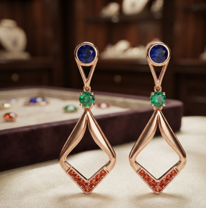 Boucles d'oreilles pendantes en argent sterling 925 avec lapis-lazuli et malachite, plaquées rhodium, serties clos, romantiques, VVLCO, pour femme, pour soirée - Product Image 1
