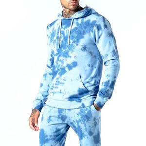 Ensemble de survêtement tie-dye bleu personnalisé pour homme, sweat à capuche et pantalon de jogging assorti, streetwear décontracté, tenue de sport deux pièces - Product Image 3