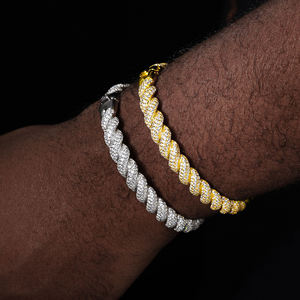 Pulsera de Cadena con Diamantes Chapada en Oro de 18K para Hombre, Corte Brillante Redondo, Microincrustaciones, Estilo Hiphop, Uso Diario - Product Image 1