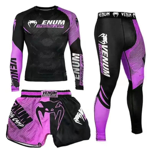 Jiu Jitsu Rashguard MMA T-<b>shirt</b> + Pants Unisex 3PCS/Set Brazilian Grappling BJJ <b>Boxing</b> Sport Clothing Gym Shorts Front Quick Dry - Product Image 5