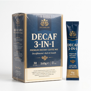 Su Marca, Café Instantáneo Premium 3 en 1 Descafeinado y Bajo en Grasa, 30 Sobres, 540g, Rico y Suave, Solo Agregue Agua Caliente - Product Image 1