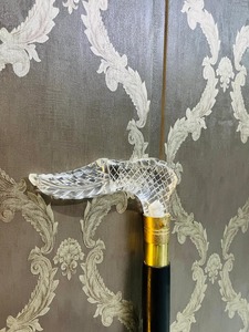 Transparent Rosewood and <b>Brass</b> Walking Stick with 3-Fold Clear Handle-Multifunction Polished Design From Uttarakhand - Product Image 5