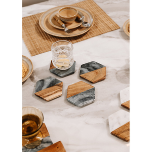 Posavasos Hexagonales de Madera con Incrustaciones de Mármol, Plato Decorativo con Grabado, Diseño Minimalista para Tazas de Té y Café, Aptos para Lavavajillas - Product Image 6