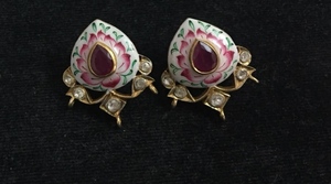 Luxury Hand Painted Meenakari <b>Stud</b> <b>Earrings</b> 18k Gold Plated Natural Emerald Ruby Polki Kundan Enamel <b>Earrings</b> Traditional Fine - Product Image 3