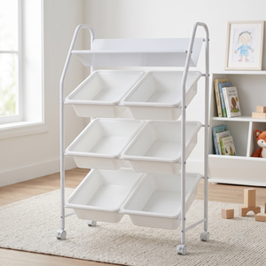 <b>White</b> 4-Layer <b>Toy</b> Organizer with Wheels Plastic Storage Bins for Kids Room Multifunctional Cart - Product Image 2