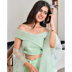 Lehenga Choli Verde con Estampado Digital, Estilo Tradicional de Diseñador de Bollywood, Corte Ajustado, para Mujer, Ideal para Bodas, Diwali, Fiestas en la Playa, Ropa India - Product Image 5