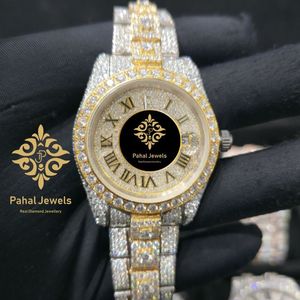 Diamond Accented Stainless Steel Moissanite Two-Tone <b>Bracelet</b> <b>Watch</b> Sapphire Crystal Dial Quartz Movement Fashion Casual - Product Image 1