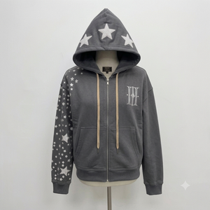 Sudadera con Capucha y Cremallera a Bajo Precio, Gris, con Forro Polar, Estampado en la Manga, Logotipo Frontal, Informal, para Hombre, Ropa de Otoño, Nuevo Diseño, 100% Algodón - Product Image 1