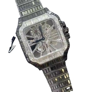 นาฬิกาควอทซ์เพชรหลากสีพร้อมสายสแตนเลสและบาแกตต์กระจกหน้าปัดนาฬิกาสำหรับผู้ชาย - Product Image 3