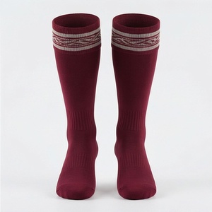 Burgundy Knee High <b>Socks</b> Solid Color Knitted Breathable Casual Wear for Adults - Product Image 1