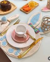 Set de table en crochet fait main Lapin de Pâques, motif floral mignon, en coton tricoté, décoration de table pour les fêtes de printemps