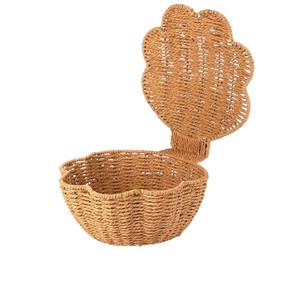 Unique Shell Shaped Seagrass Storage <b>Basket</b> <b>with</b> Hinged <b>Lid</b> Handwoven Clamshell Jewelry Box Coastal Home Bedroom Decor - Product Image 4