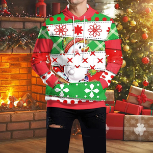Sweat-shirt à capuche pour enfants avec imprimé cheval de Noël, motif rouge et vert, décontracté, hiver, avec design de chapeau de Père Noël - Product Image 6