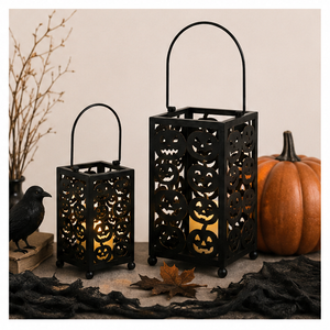 Décorations d'Halloween en gros pour l'extérieur : Lanterne porte-bougie en métal noir mat en forme de citrouille, idéale pour les fournitures de fête - Product Image 4