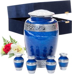 2026 New Trending Blue Marble Finish Companion Cremation <b>Urn</b> Set for Human Ashes Set with <b>Large</b> Adult <b>Urn</b> & 4 Keepsake <b>Urns</b> - Product Image 1