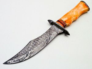 Cuchillo Bowie de Caza Hecho a Mano con Patrón de Damasco, Hoja Fija, Cuchillo Utilitario para Exteriores con Protector, Proveedor Mayorista OEM ODM - Product Image 4