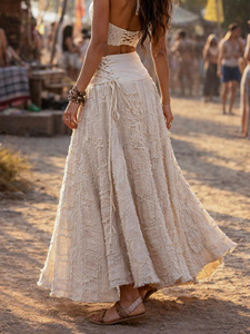 Falda Maxi Boho para Mujer |   Falda Larga Fluida de Algodón Desert Muse |   Conjunto Bohemio de Cintura Alta para Festival - Product Image 1